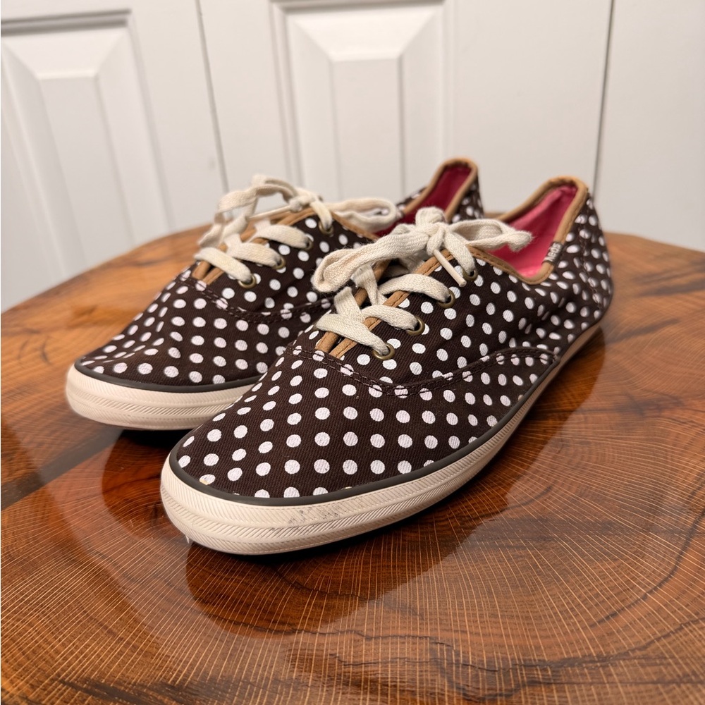 Keds Brown and White Polka Dot Sneakers